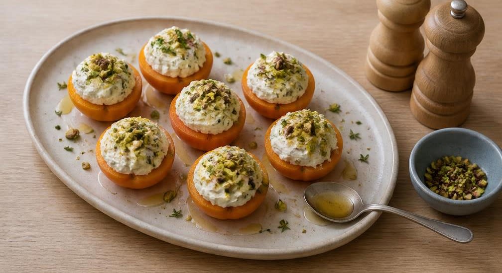 Gefüllte Aprikosen mit Frischkäse und Pistazien – Zubereitung Schritt für Schritt – Anrichten