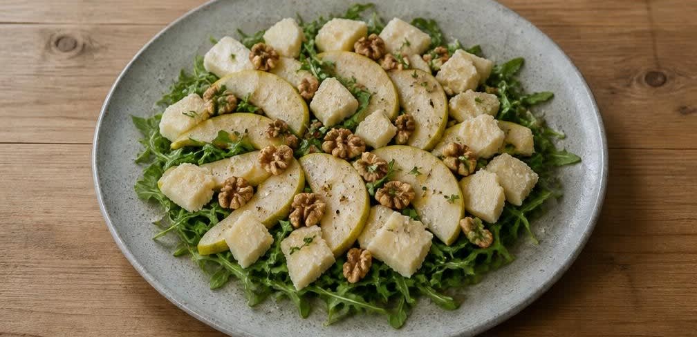 Würziger Pecorino Romano mit saftigen Birnenscheiben, Walnüssen und Honig – Zubereitung Schritt für Schritt – Birnen und Pecorino anrichten