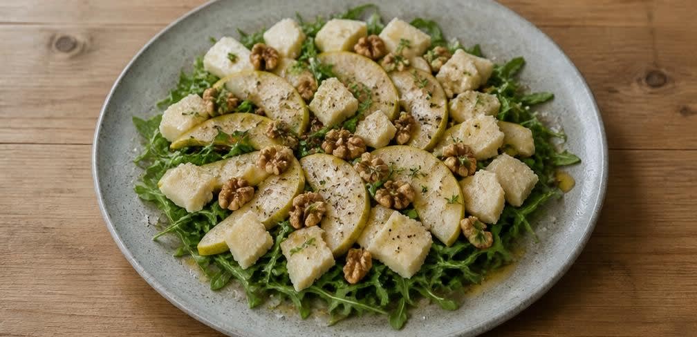 Würziger Pecorino Romano mit saftigen Birnenscheiben, Walnüssen und Honig – Zubereitung Schritt für Schritt – Garnieren und servieren