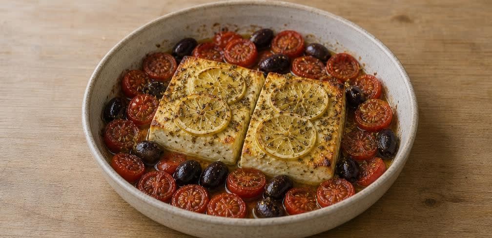 Gegrillter Feta mit Zitrone, Oliven und Oregano – Zubereitung Schritt für Schritt – Anrichten