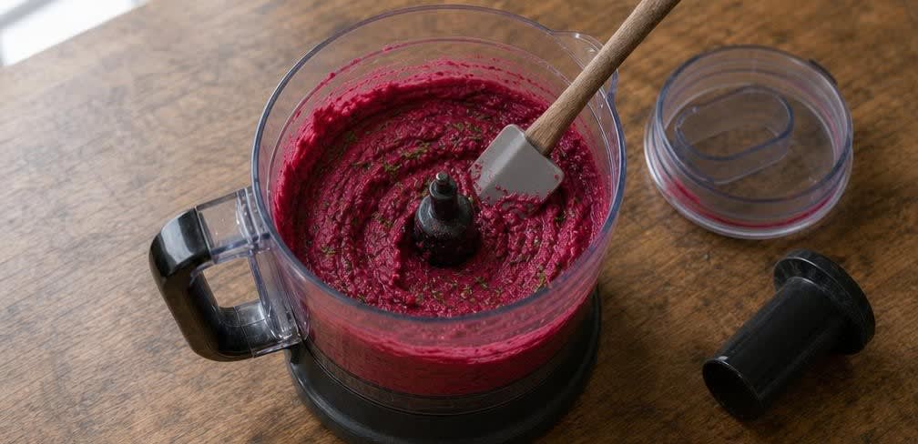 Osteuropäischer Rote-Bete-Dip mit gerösteten Walnüssen – Zubereitung Schritt für Schritt – Dip abschmecken und Dill einrühren