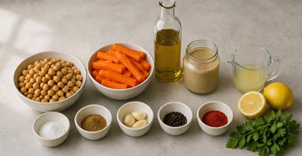Cremiger libanesischer Hummus mit knackigen Karottensticks – Zutaten