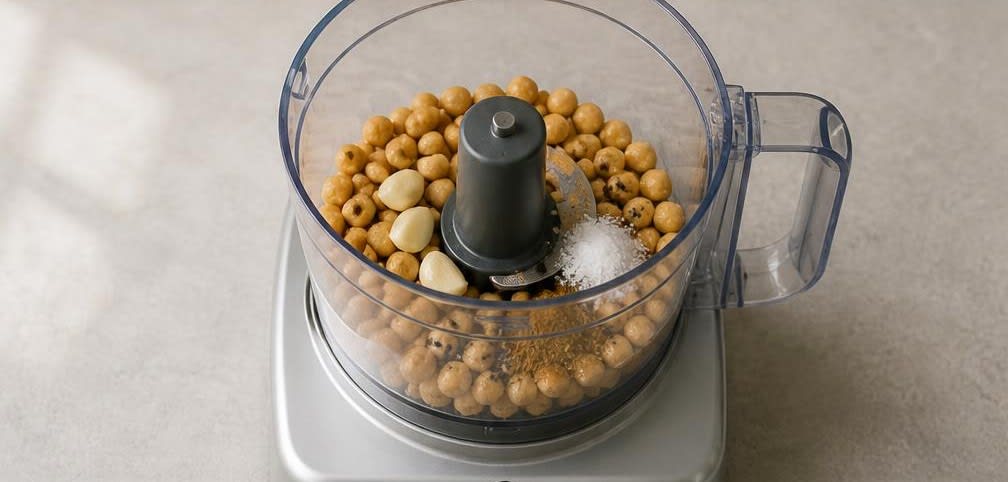 Cremiger libanesischer Hummus mit knackigen Karottensticks – Zubereitung Schritt für Schritt – Hummus-Basis mixen