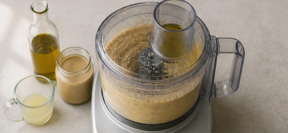 Cremiger libanesischer Hummus mit knackigen Karottensticks – Zubereitung Schritt für Schritt – Hummus pürieren