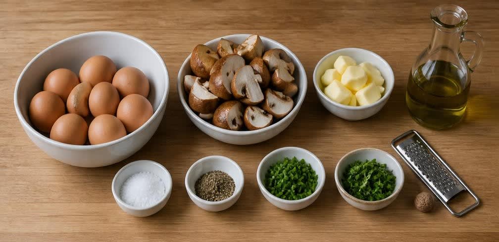 Französisches Rührei mit braunen Champignons – Zutaten bereitstellen