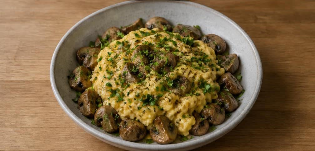 Französisches Rührei mit braunen Champignons – Zubereitung Schritt für Schritt – Anrichten und servieren