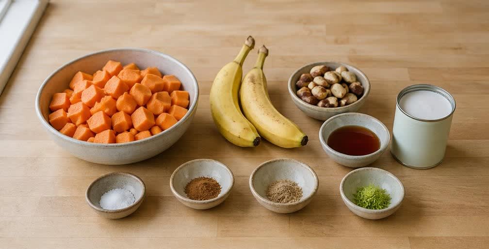 Brasilianisches Süßkartoffel-Püree mit Banane und Paranüssen – Zutaten