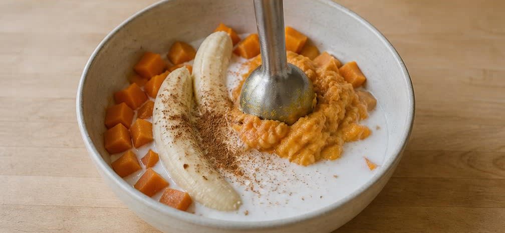 Brasilianisches Süßkartoffel-Püree mit Banane und Paranüssen – Zubereitung Schritt für Schritt – Püree herstellen