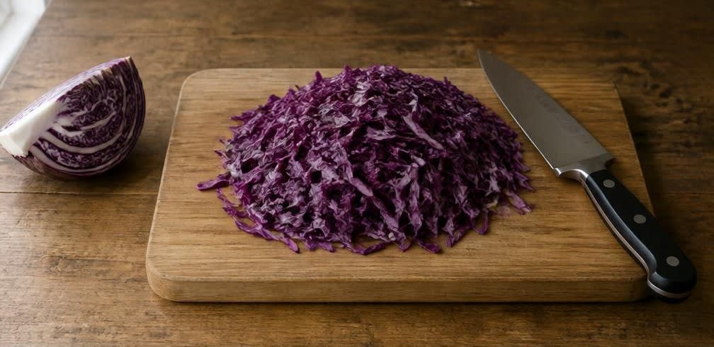 Osteuropäischer Apfel-Rotkohl-Smoothie mit Banane – Zubereitung Schritt für Schritt – Rotkohl schneiden