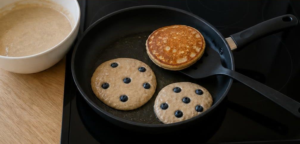Buchweizen-Pancakes mit Blaubeeren – Zubereitung Schritt für Schritt – Pancakes ausbacken