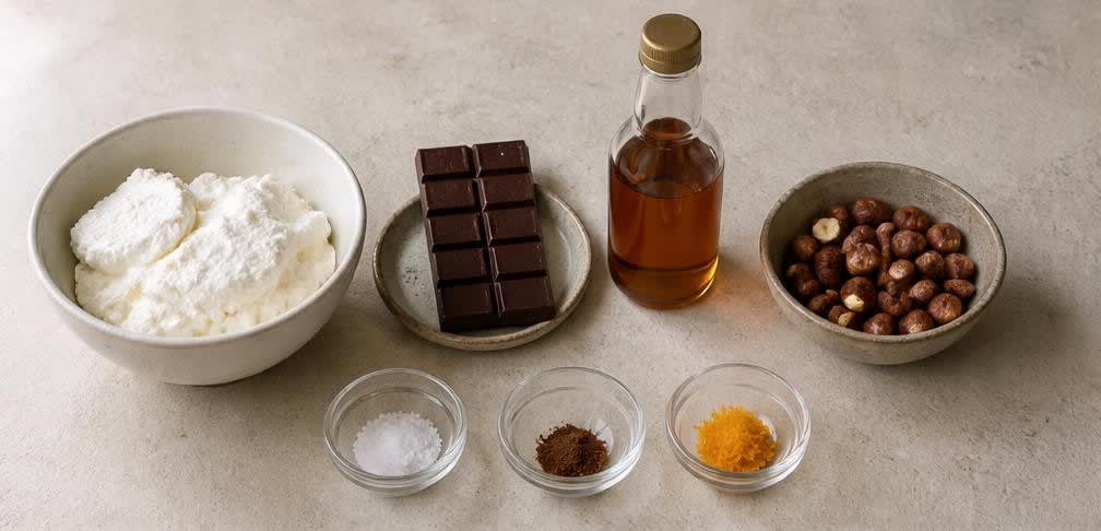 Ricotta-Creme mit dunkler Schokolade und gerösteten Haselnüssen – Zutaten