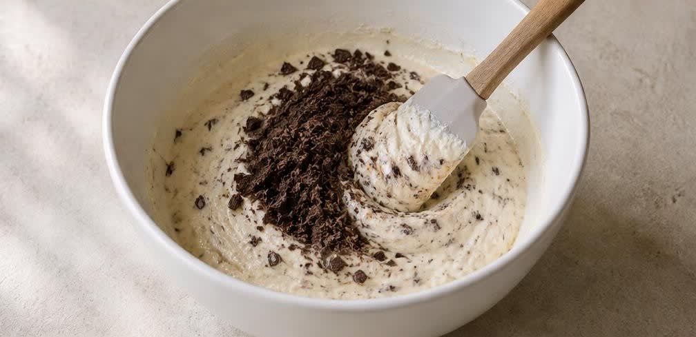 Ricotta-Creme mit dunkler Schokolade und gerösteten Haselnüssen – Zubereitung Schritt für Schritt – Schokolade unterheben