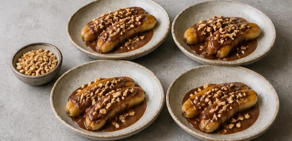 Gebratene Bananen mit Erdnuss-Kakao-Soße – Zubereitung Schritt für Schritt – Anrichten