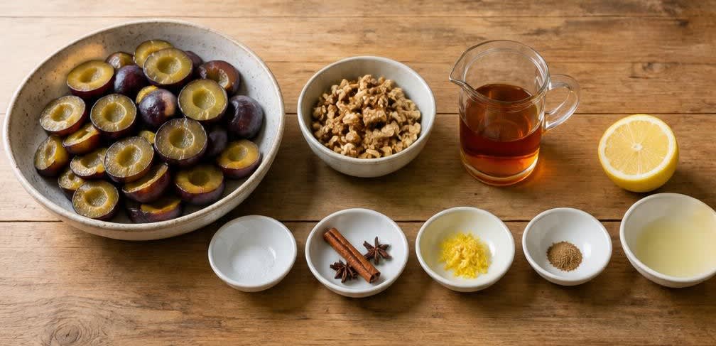 Österreichische gedünstete Zwetschgen mit Knusper-Walnüssen – Zutaten