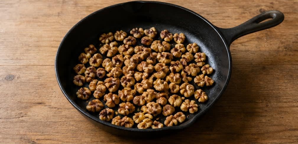 Österreichische gedünstete Zwetschgen mit Knusper-Walnüssen – Zubereitung Schritt für Schritt – Walnüsse anrösten