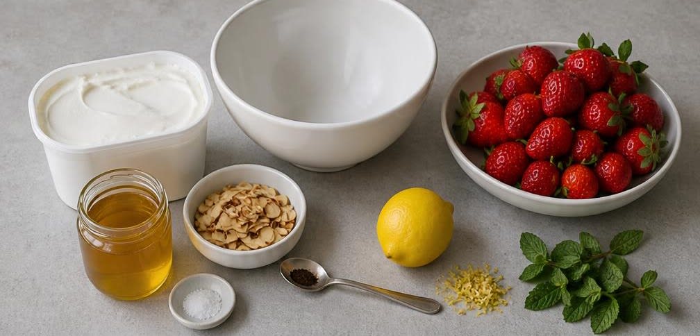 Osteuropäisches Quark-Schälchen mit Erdbeeren und Röstmandeln – Zutaten