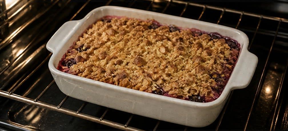 Knuspriger Beeren-Crumble mit Haferflocken – Zubereitung Schritt für Schritt – Im Ofen backen