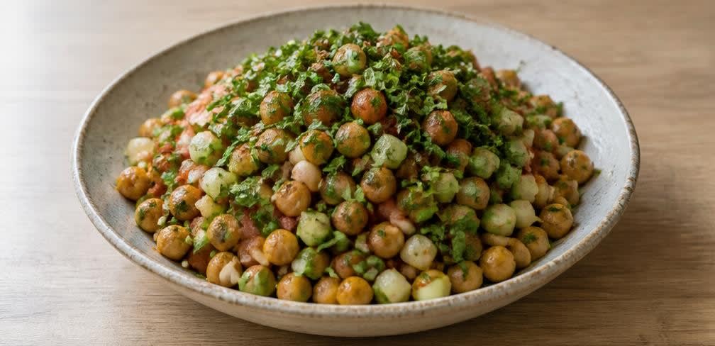 Pakistanischer Chana Chaat mit Zitronen-Dressing – Zubereitung Schritt für Schritt – Anrichten