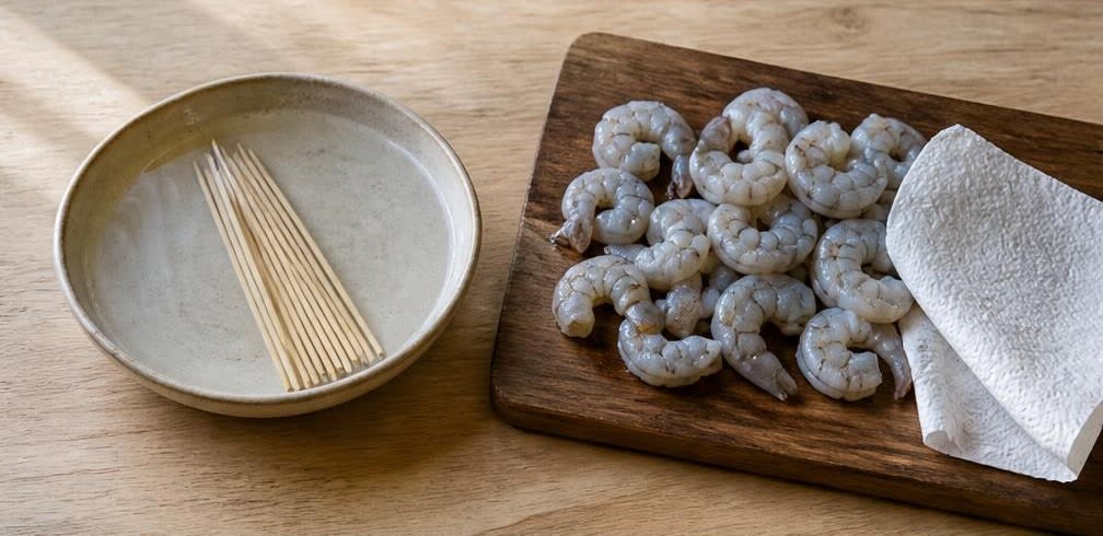 Thailändische Garnelen-Spieße mit Limette und Knoblauch – Zubereitung Schritt für Schritt – Garnelen vorbereiten