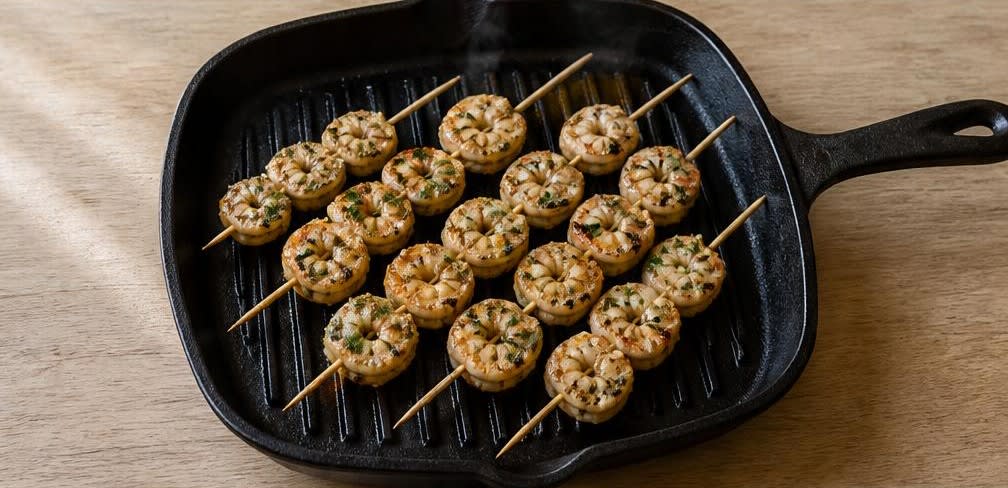 Thailändische Garnelen-Spieße mit Limette und Knoblauch – Zubereitung Schritt für Schritt – Garnelen braten