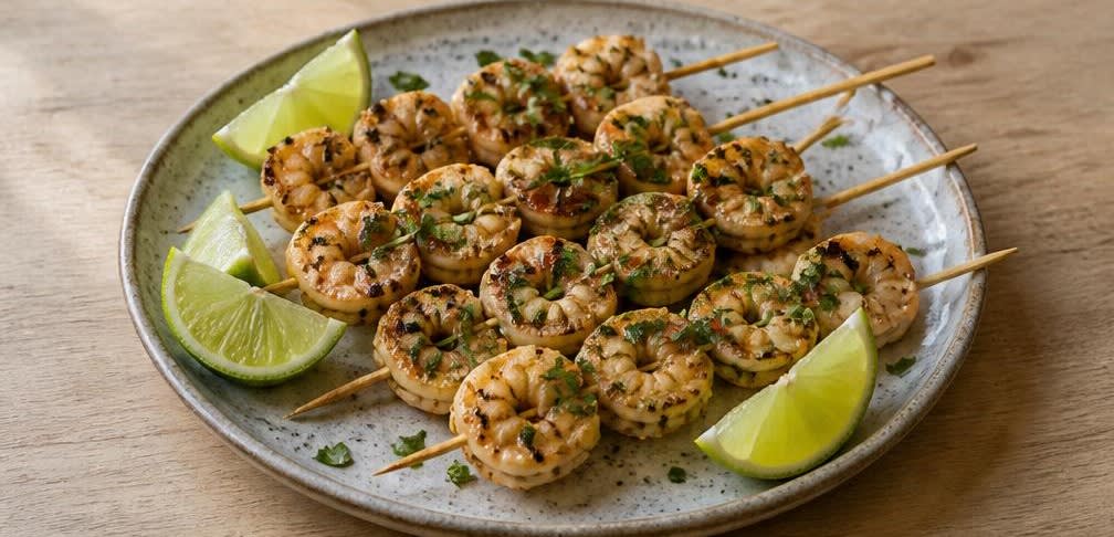 Thailändische Garnelen-Spieße mit Limette und Knoblauch – Zubereitung Schritt für Schritt – Anrichten