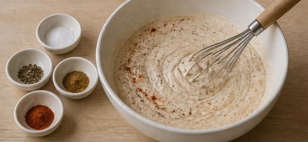 Österreichischer Kräutertopfen auf Roggenbrot – Zubereitung Schritt für Schritt – Topfen-Basis würzen