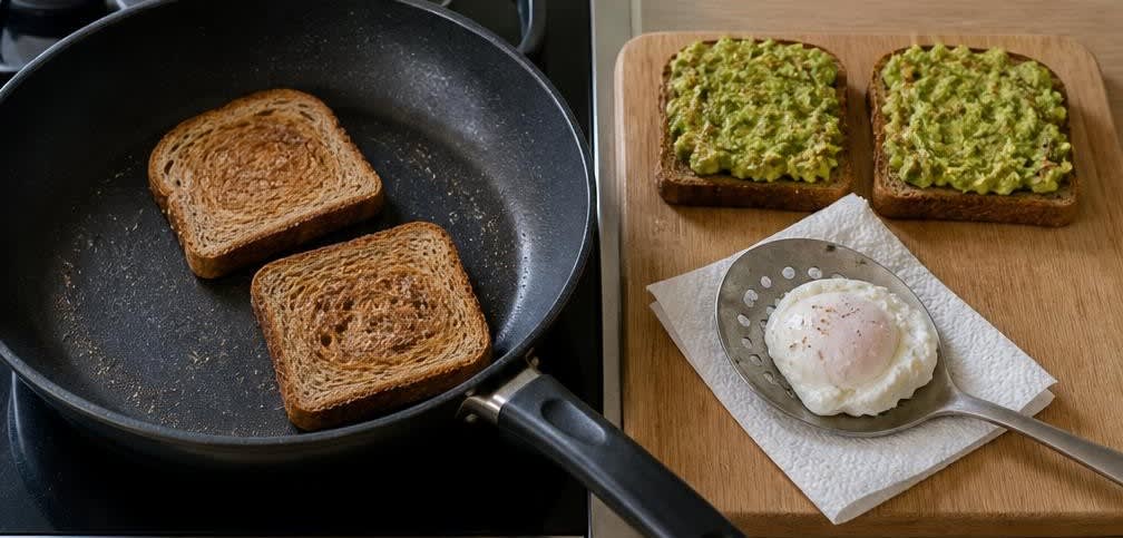 Peruanischer Avocado-Toast mit pochiertem Ei – Zubereitung Schritt für Schritt – Toast belegen