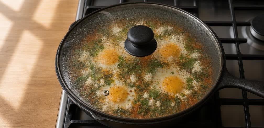 Spinat-Shakshuka mit Ei – Zubereitung Schritt für Schritt – Shakshuka stocken lassen