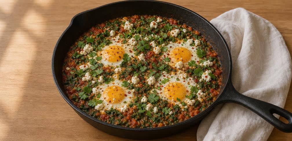 Spinat-Shakshuka mit Ei – Zubereitung Schritt für Schritt – Anrichten