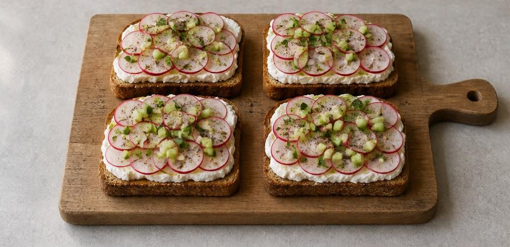 Libanesisches Labneh-Brot mit Radieschen – Zubereitung Schritt für Schritt – Brot belegen