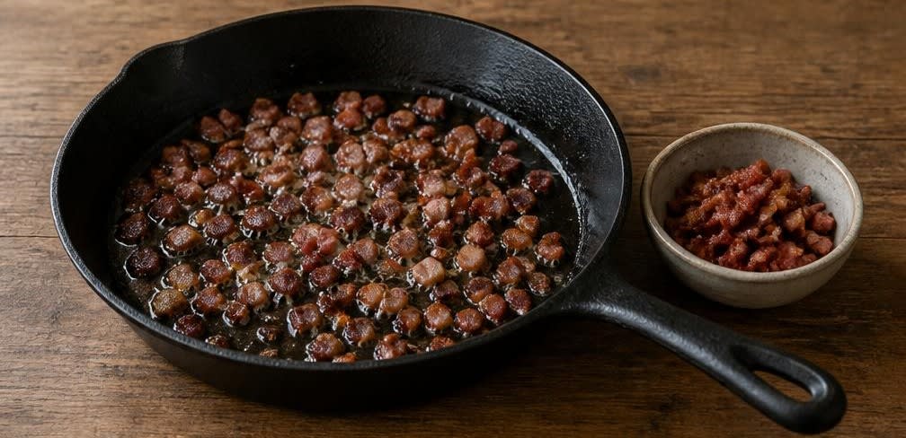 Klassisches Bauernfrühstück mit kross ausgelassenem Speck – Zubereitung Schritt für Schritt – Speck auslassen