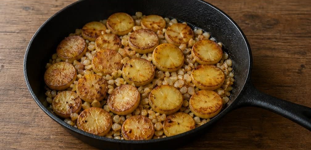 Klassisches Bauernfrühstück mit kross ausgelassenem Speck – Zubereitung Schritt für Schritt – Kartoffeln anbraten