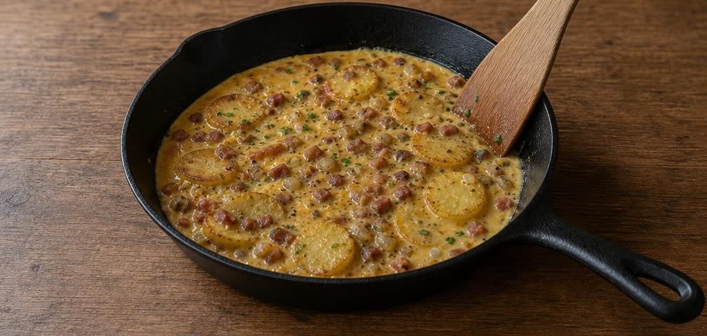 Klassisches Bauernfrühstück mit kross ausgelassenem Speck – Zubereitung Schritt für Schritt – Ei stocken lassen