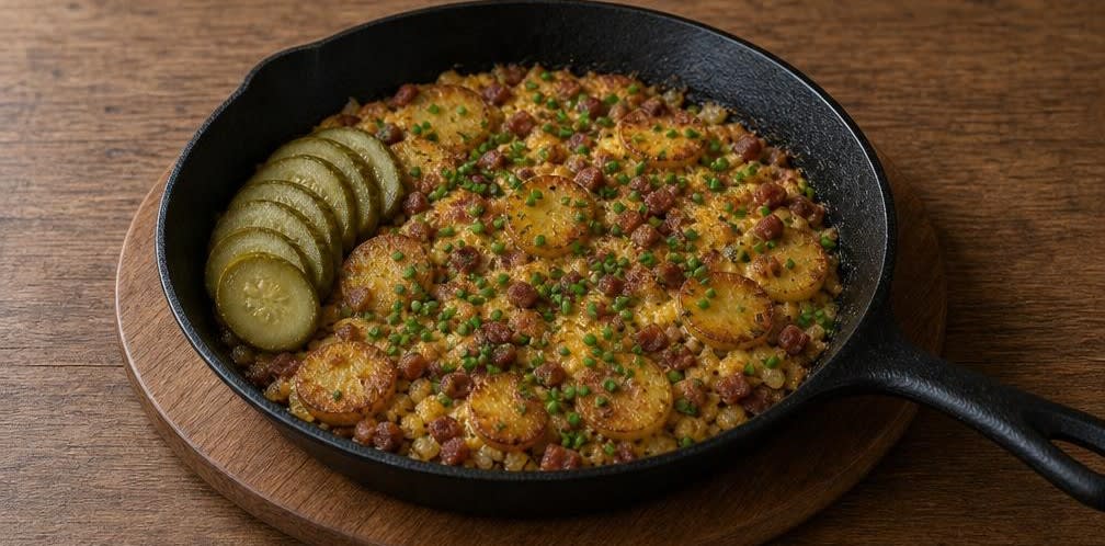 Klassisches Bauernfrühstück mit kross ausgelassenem Speck – Zubereitung Schritt für Schritt – Anrichten