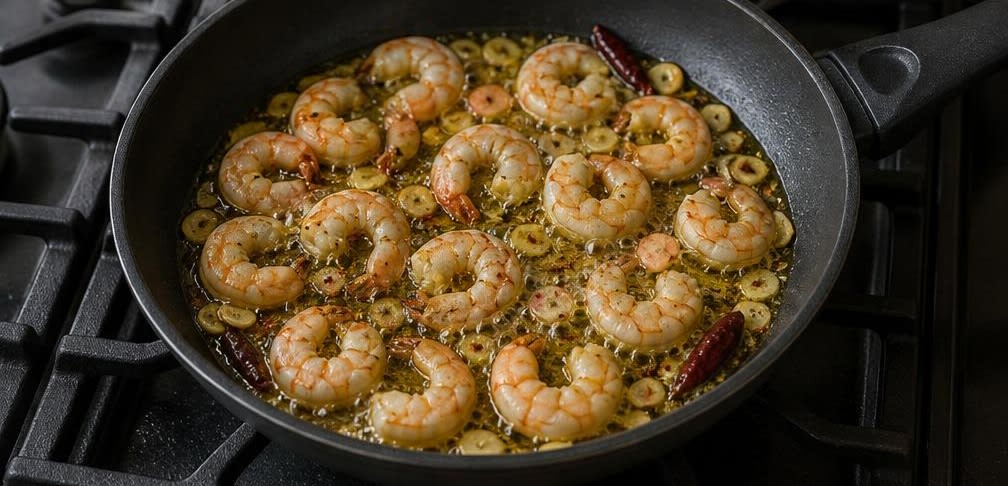Gambas al Ajillo mit ruhendem Knoblauch – Zubereitung Schritt für Schritt – Garnelen braten
