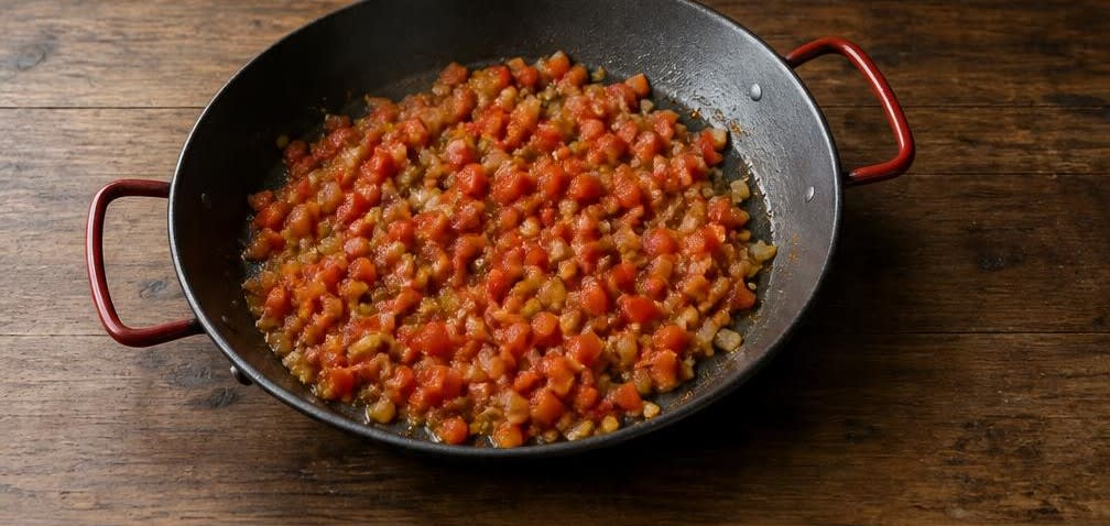 Spanische Paella mit unpoliertem Vollkornreis – Zubereitung Schritt für Schritt – Sofrito herstellen