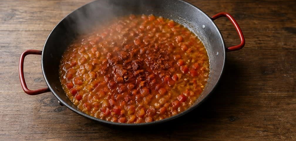 Spanische Paella mit unpoliertem Vollkornreis – Zubereitung Schritt für Schritt – Paprikapulver und Weißwein