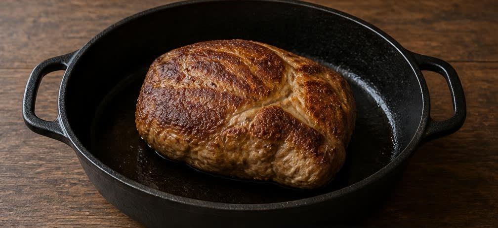 Saftig geschmorter Schweinebraten aus unbehandeltem Nacken mit Kümmelsauce – Zubereitung Schritt für Schritt – Schweinenacken anbraten