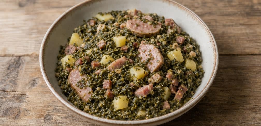Klassischer Grünkohl mit Kassler und Speck – Zubereitung Schritt für Schritt – Anrichten