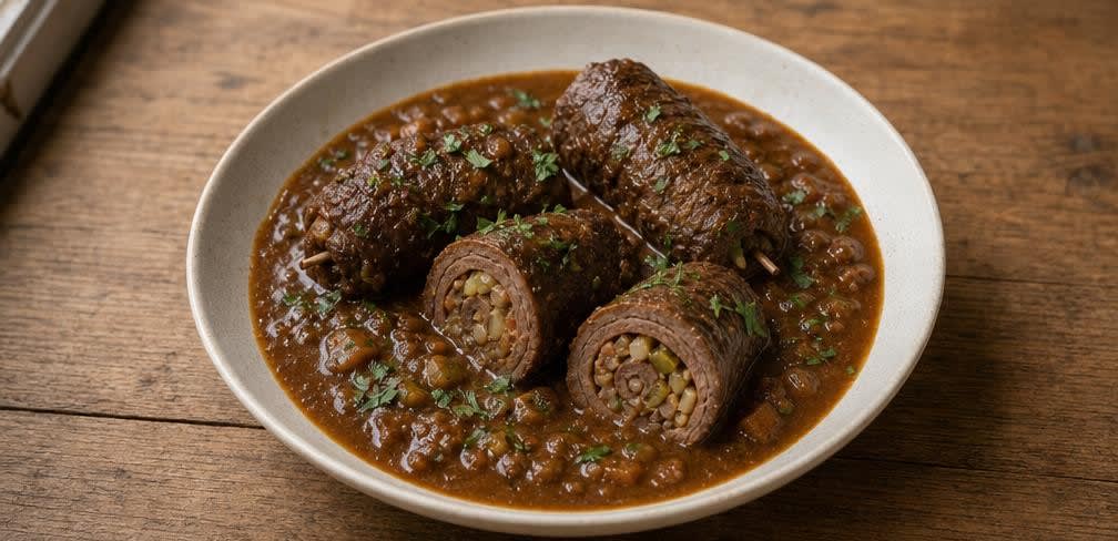 Klassische Rinderrouladen in dunkler Schmorsauce – Zubereitung Schritt für Schritt – Anrichten