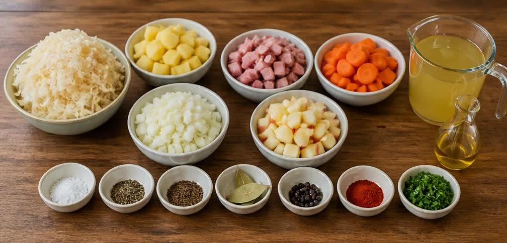 Sauerkraut-Eintopf mit rohem Kraut zum Schluss – Zutaten