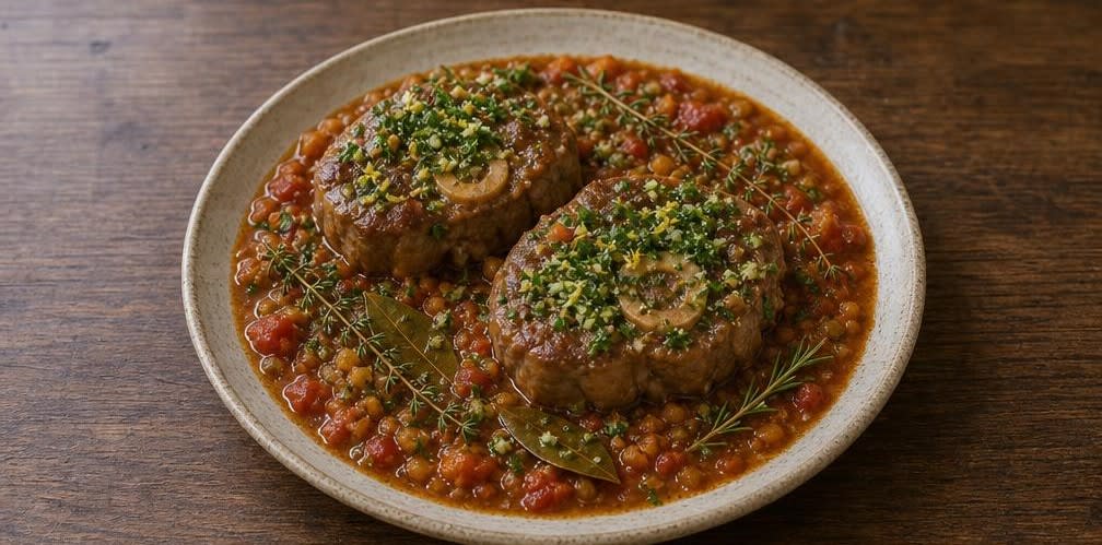 Ossobuco scharf angebraten und sanft geschmort – Zubereitung Schritt für Schritt – Anrichten