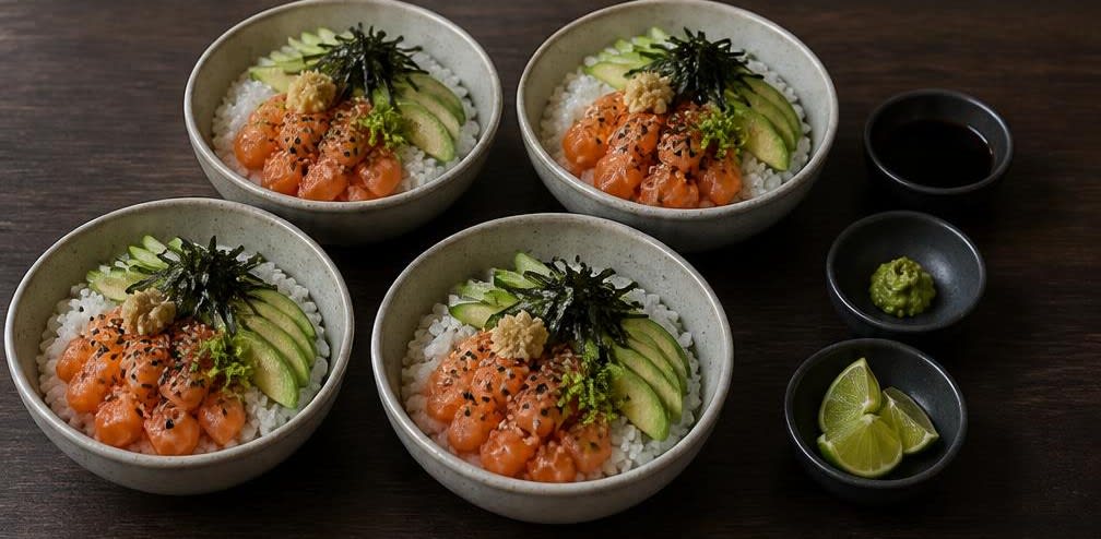 Chirashi-Bowl mit Wildlachs und Sushireis – Zubereitung Schritt für Schritt – Chirashi-Bowls anrichten