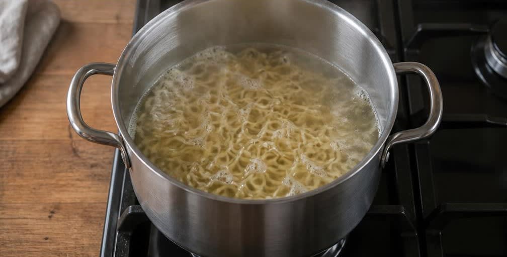 Miso-Ramen mit ungepasteurisiertem Miso – Zubereitung Schritt für Schritt – Nudeln garen