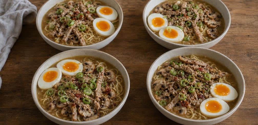 Miso-Ramen mit ungepasteurisiertem Miso – Zubereitung Schritt für Schritt – Miso-Ramen anrichten