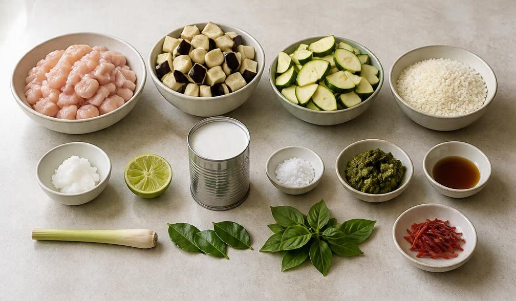 Grünes Thai-Curry mit Hähnchen und Aubergine – Zutaten
