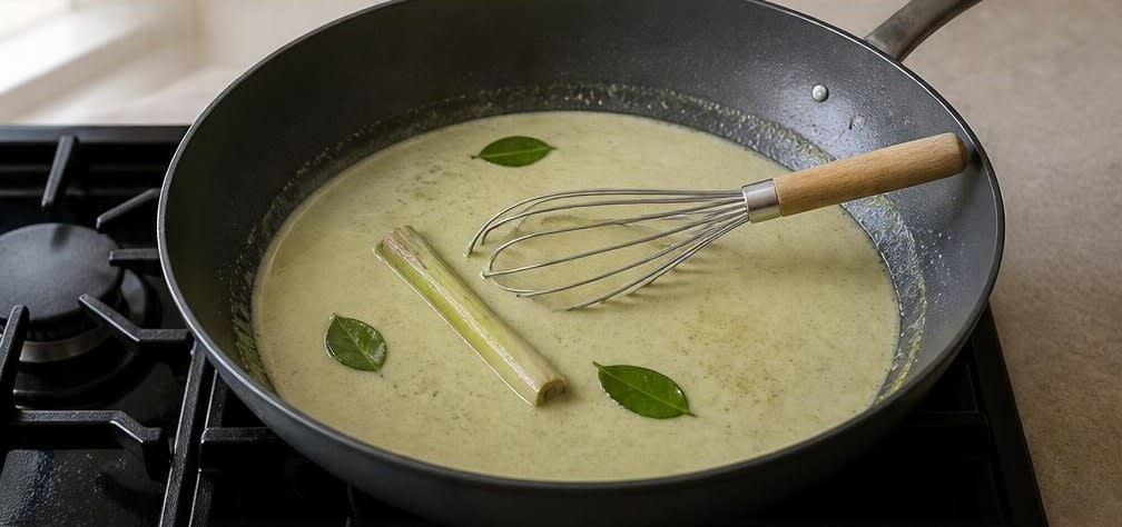Grünes Thai-Curry mit Hähnchen und Aubergine – Zubereitung Schritt für Schritt – Kokosemulsion herstellen