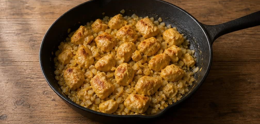 Butter Chicken mit Pfeffer im Kurkuma-Rub – Zubereitung Schritt für Schritt – Hähnchen anbraten