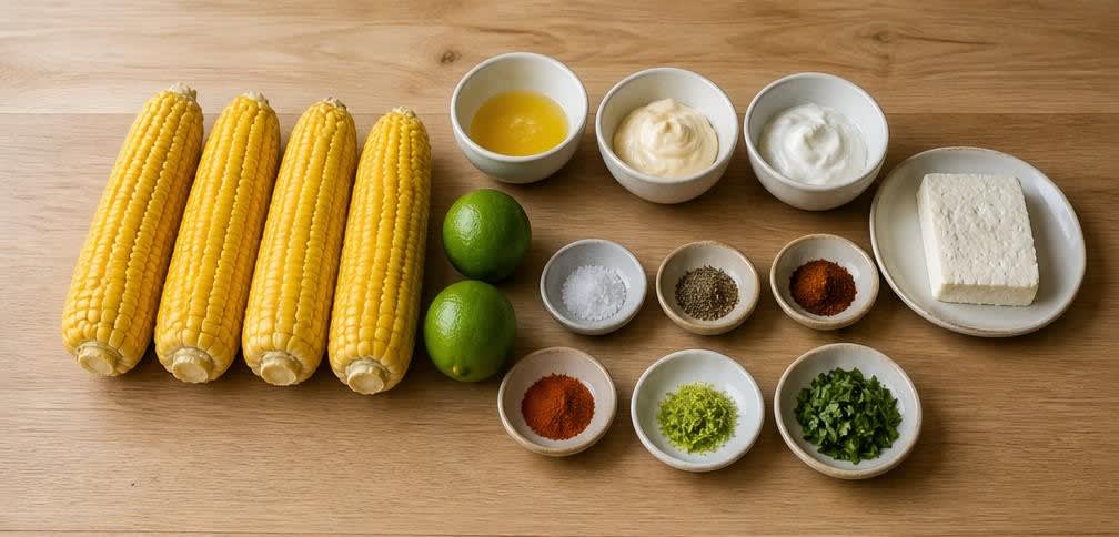 Gegrillter mexikanischer Elote mit Limetten-Creme und Feta – Zutaten
