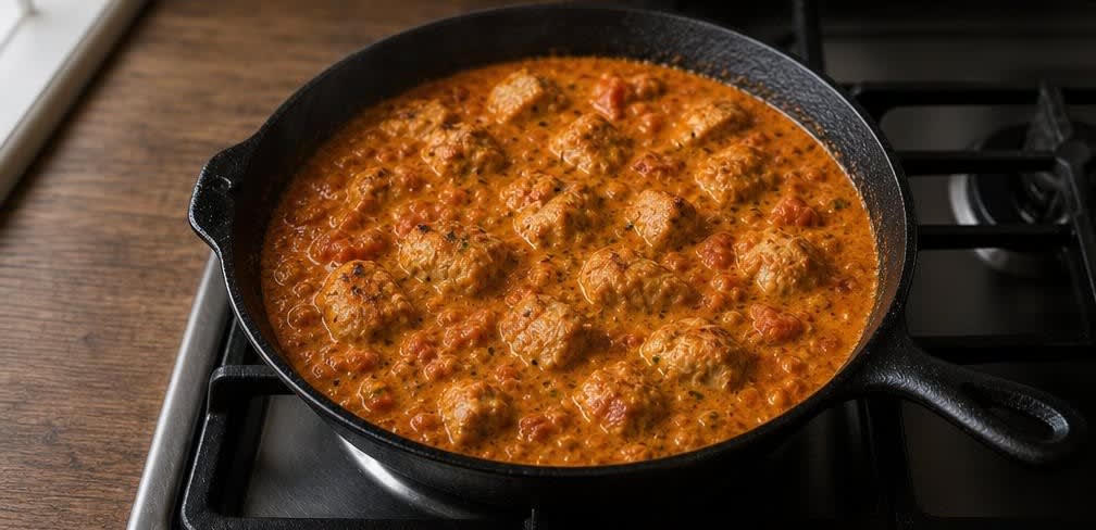 Chicken Tikka Masala aus unbehandeltem Hähnchen – Zubereitung Schritt für Schritt – Hähnchen in Sauce ziehen lassen